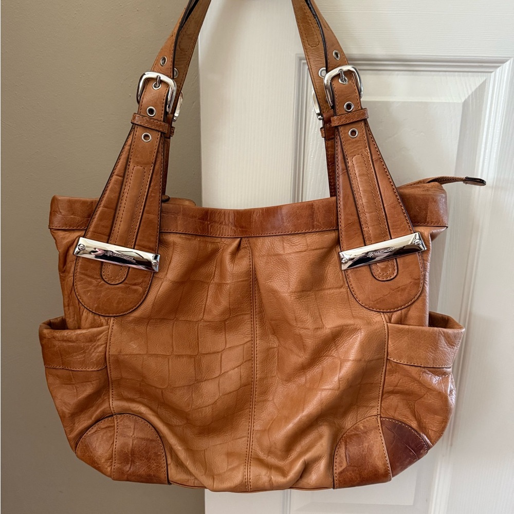 B. Makowsky Tan Leather Tote Bag